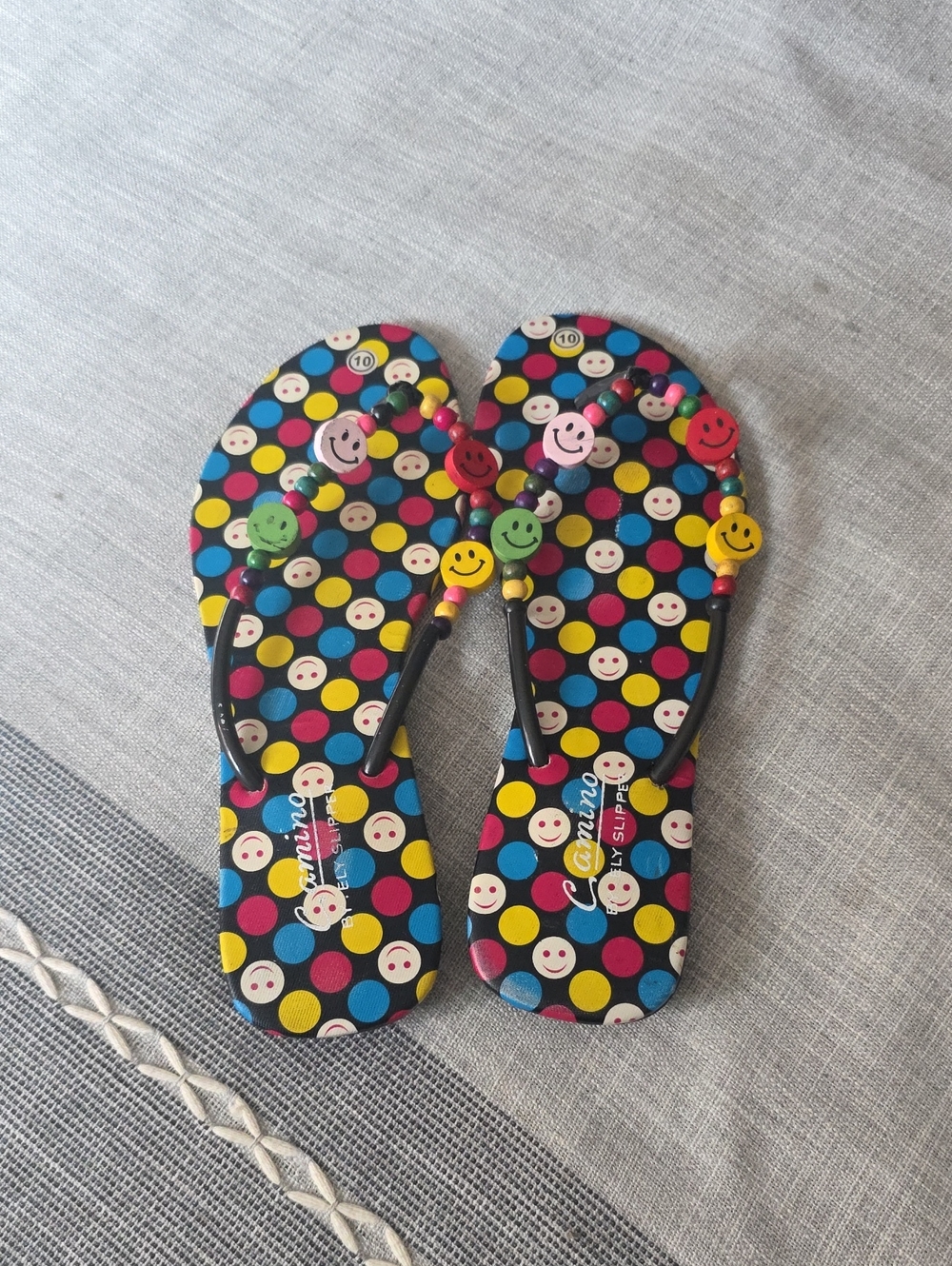 Colorful Smile Polka Dot Kids Flip Flops - Black Multi | Size 10
